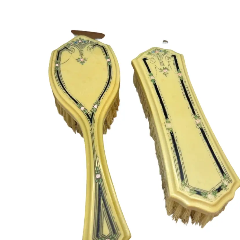 Art Deco Vanity Brushes Set Of Two Pyralin Du Barry Early 20th Century