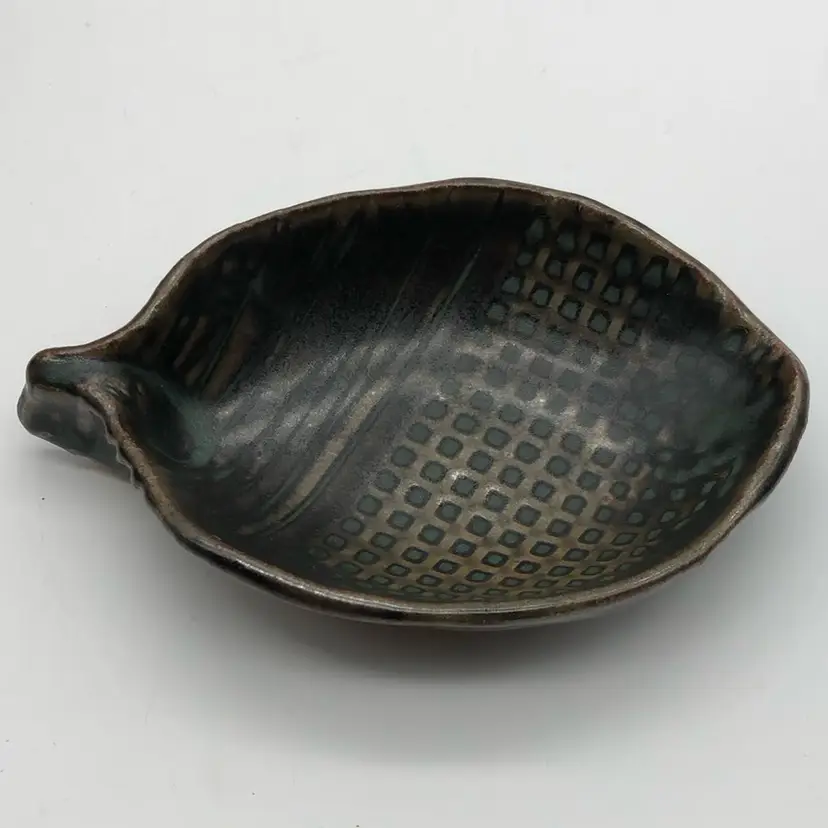 Handmade Textured Pottery Leaf Trinket Dish 6” x 4"