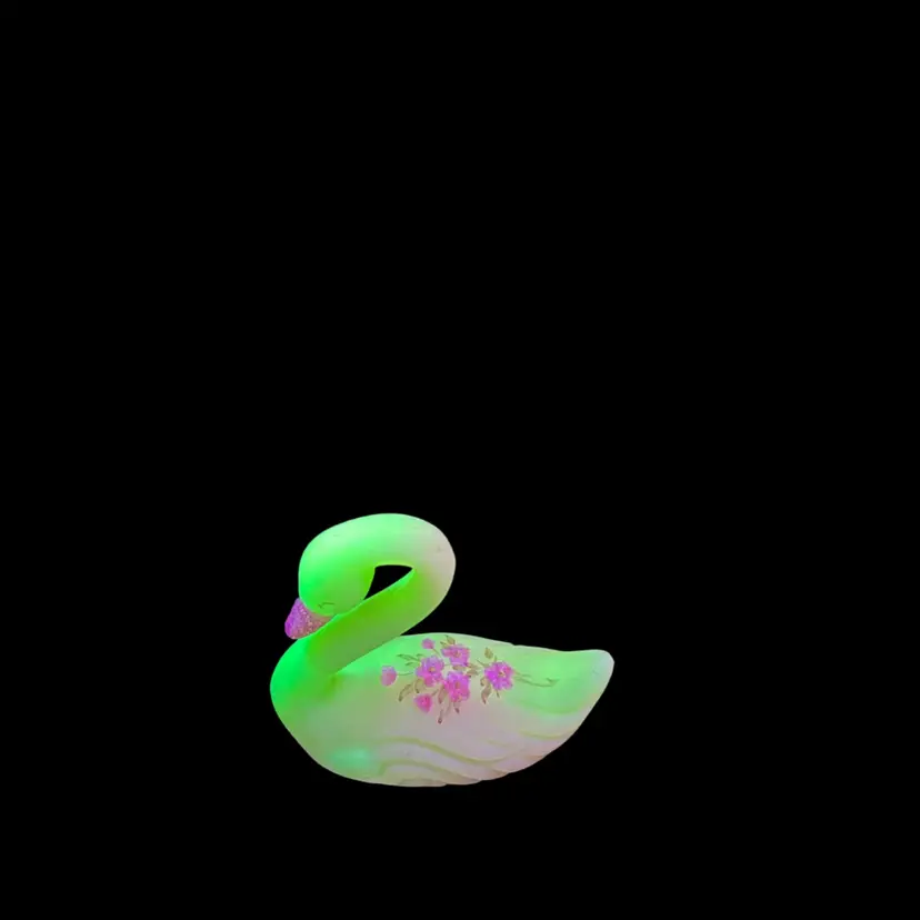 Fenton Art Glass Satin Custard Uranium Hand Painted-Signed-Glass Swan Figurine