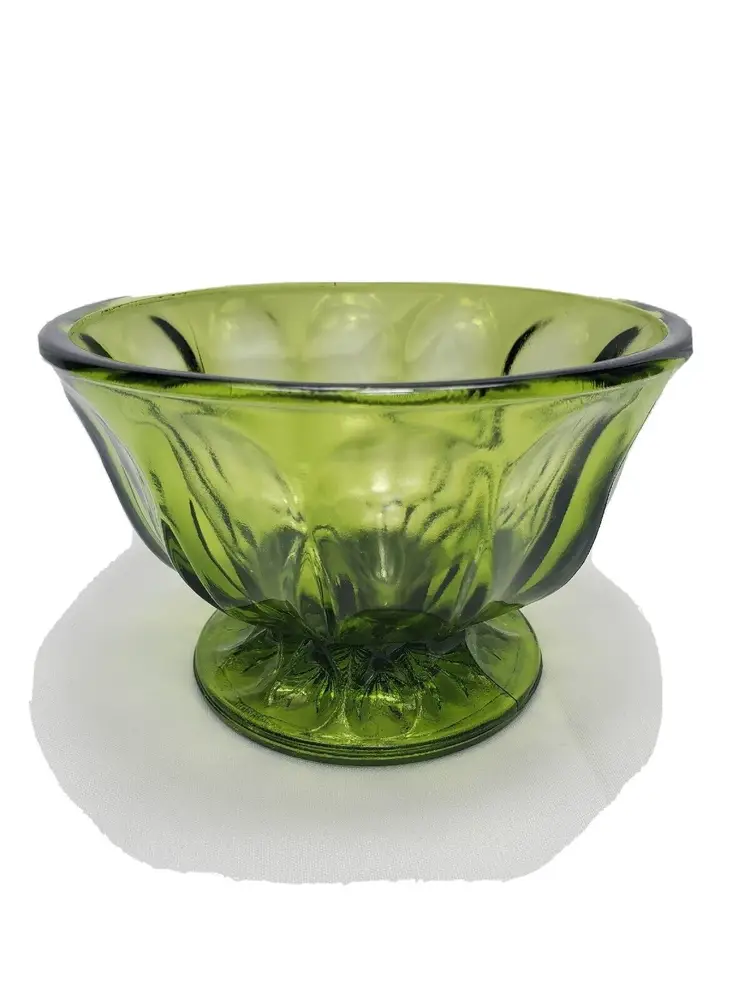 Vintage Anchor Hocking Avocado Green Glass 6" Pedestal Compote