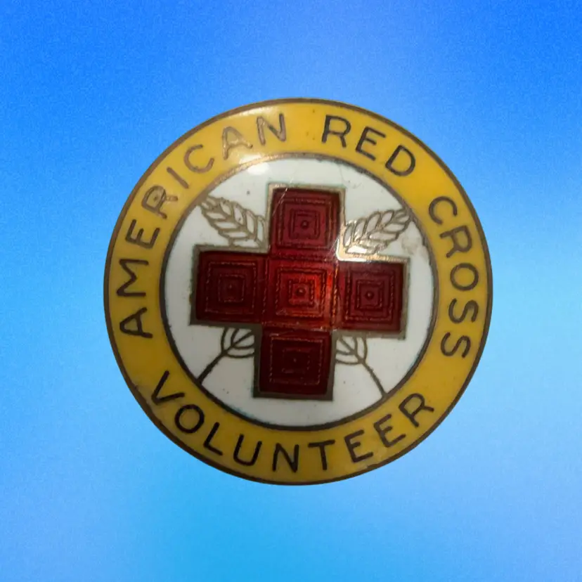 Vintage WWII American Red Cross Volunteer Westinghouse Sterling Silver Yellow Enamel Brooch