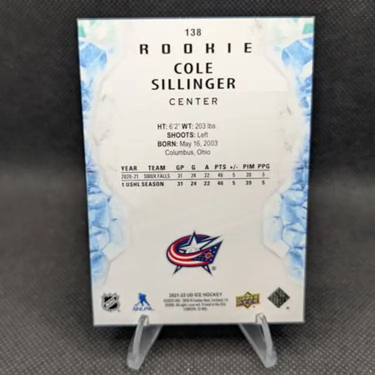 Cole Sillinger 2021-22 Upper Deck Ice Rookie Card (RC) #138 - Columbus Blue Jackets