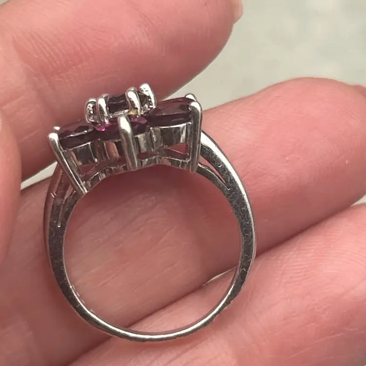 #01 Vintage Sterling Silver Garnet Cluster Ring Size 6.75 925 Flower Statement Ring 4.5g