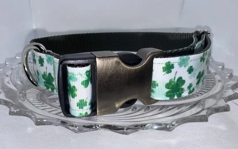 Dog Collar Green St. Patrick’s Day Large Handmade Heavy Duty NEW