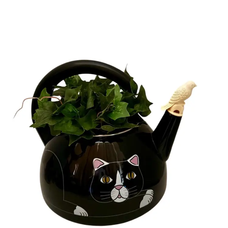 Kamenstein Cat Bird Stove Top Whistling Tea Kettle Pot Black & White
8” T x 9” W