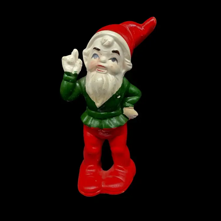 Vintage Christmas Santa Gnome Elf Grumpy Chalkware Figurine Japan Mid Century