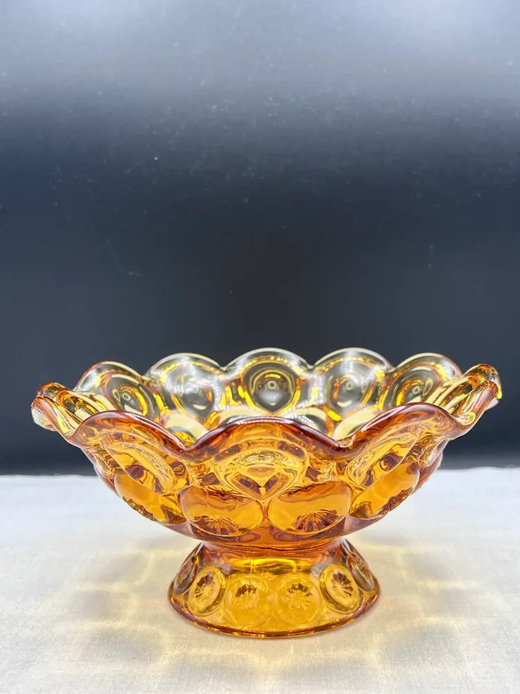 Vintage LE Smith Amber Moon & Stars 3 3/4" x 7 1/2" Footed Bowl