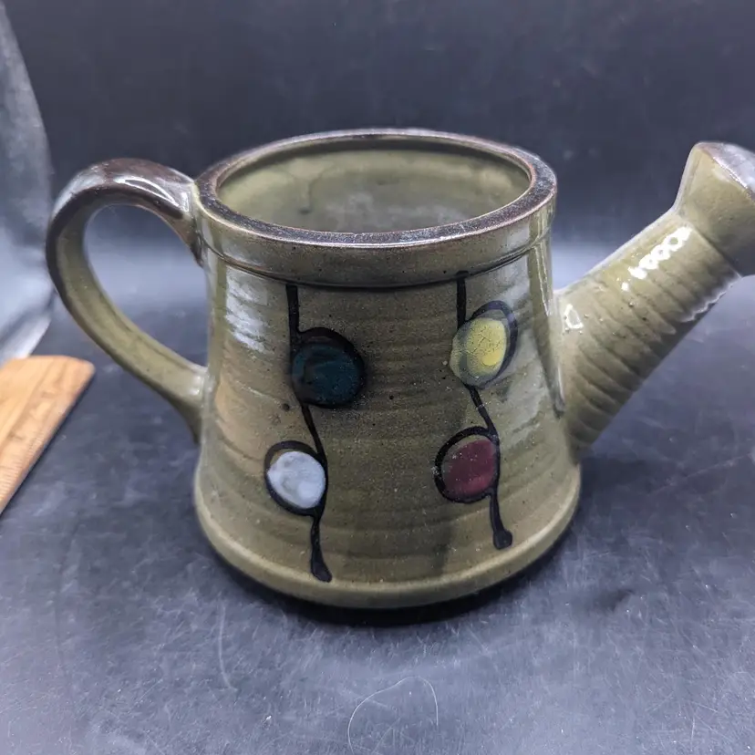Vintage Planter Watering Can Geometric Ceramic Hand Painted Japan Colorful 1968