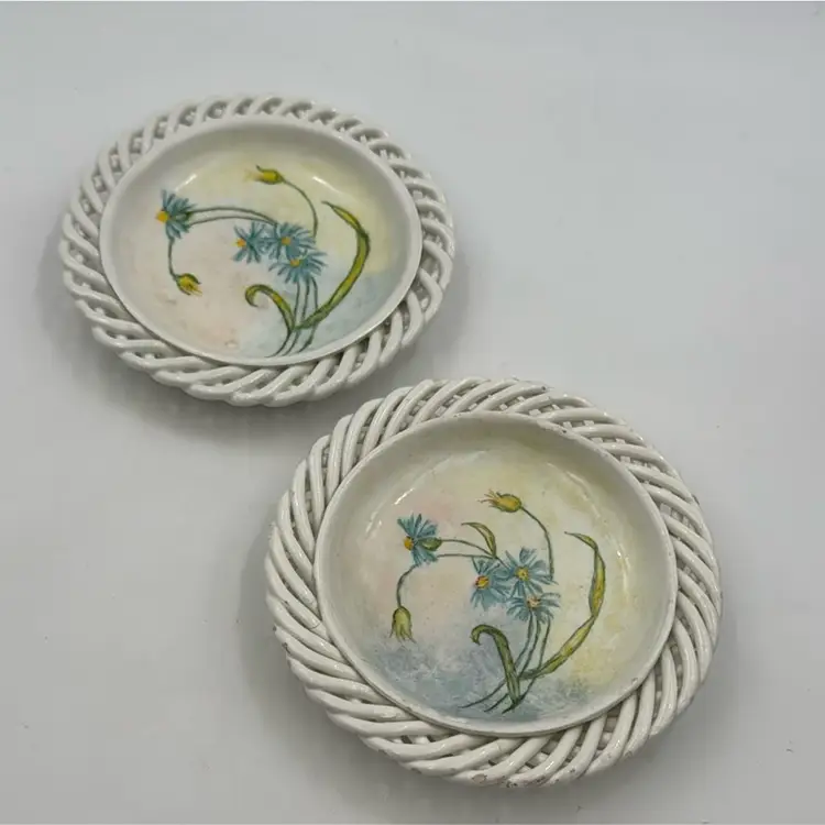 Made In Spain A Set Of Two Hand Painted Plates Very Cottage Looking.