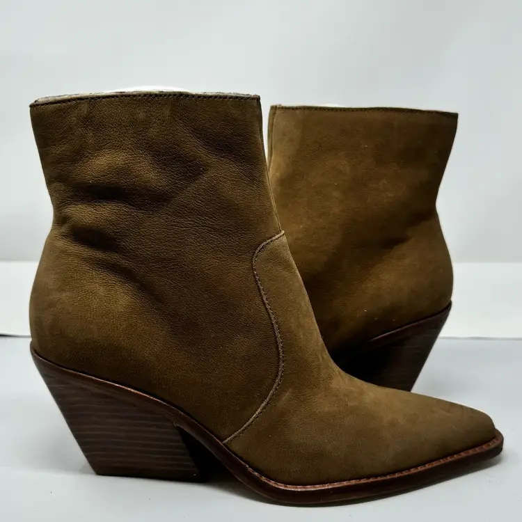 Dolce Vita Women's Size 7 Volli Leather Ankle Bootie Brown Zip Up Block Heel NWT