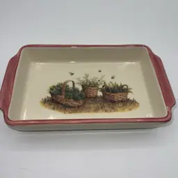 Longaberger Pottery Tray 8"×5" Homestead USA~Garden Pink Trim~Honey Bees