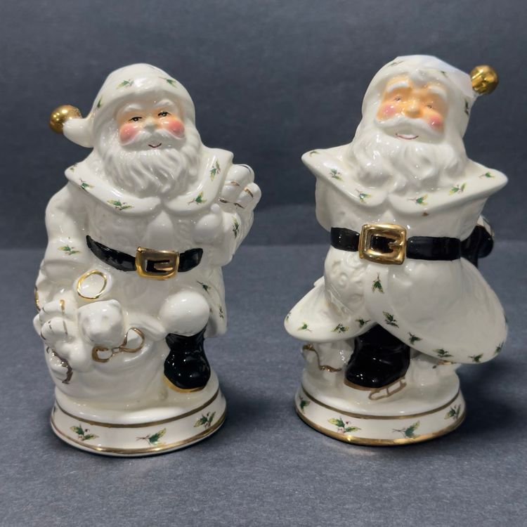 #1493 Holly Holiday, Santa In White, Ice skating, Salt & Pepper Shakers 5”