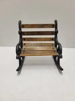 Vintage Doll Park Bench Wood & Wrought Cast Iron