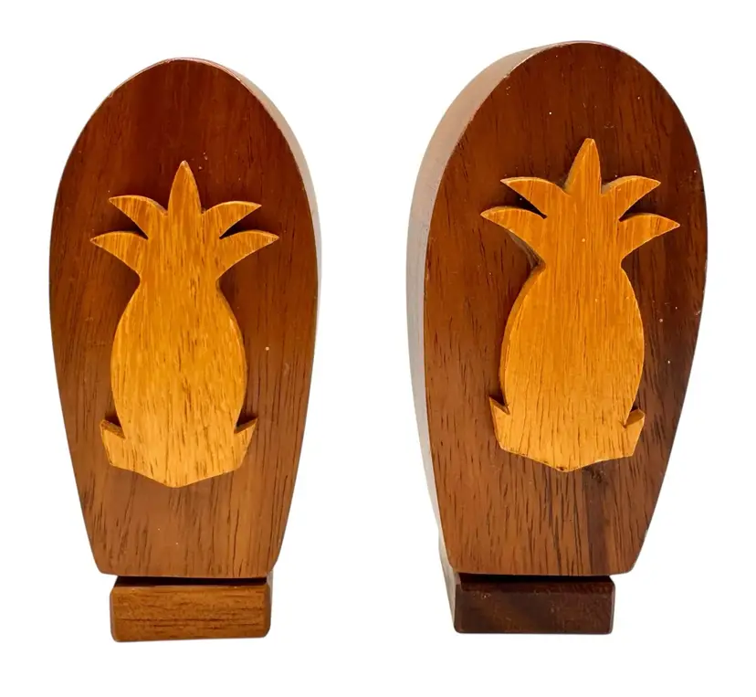 Vintage Salt and Pepper Shakers Set Pineapple Surfboard Shaped Wood Hawaii 3.75”