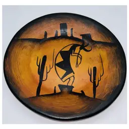 Native American Kokopelli Art Pottery Plate Clay Southwest Wall Hanging Plaque Hand Painted