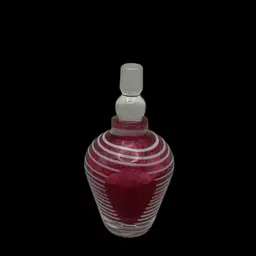 Mottled Cranberry And White Striped Faceted Art Glass Perfume Bottle With Stopper, 5.25”