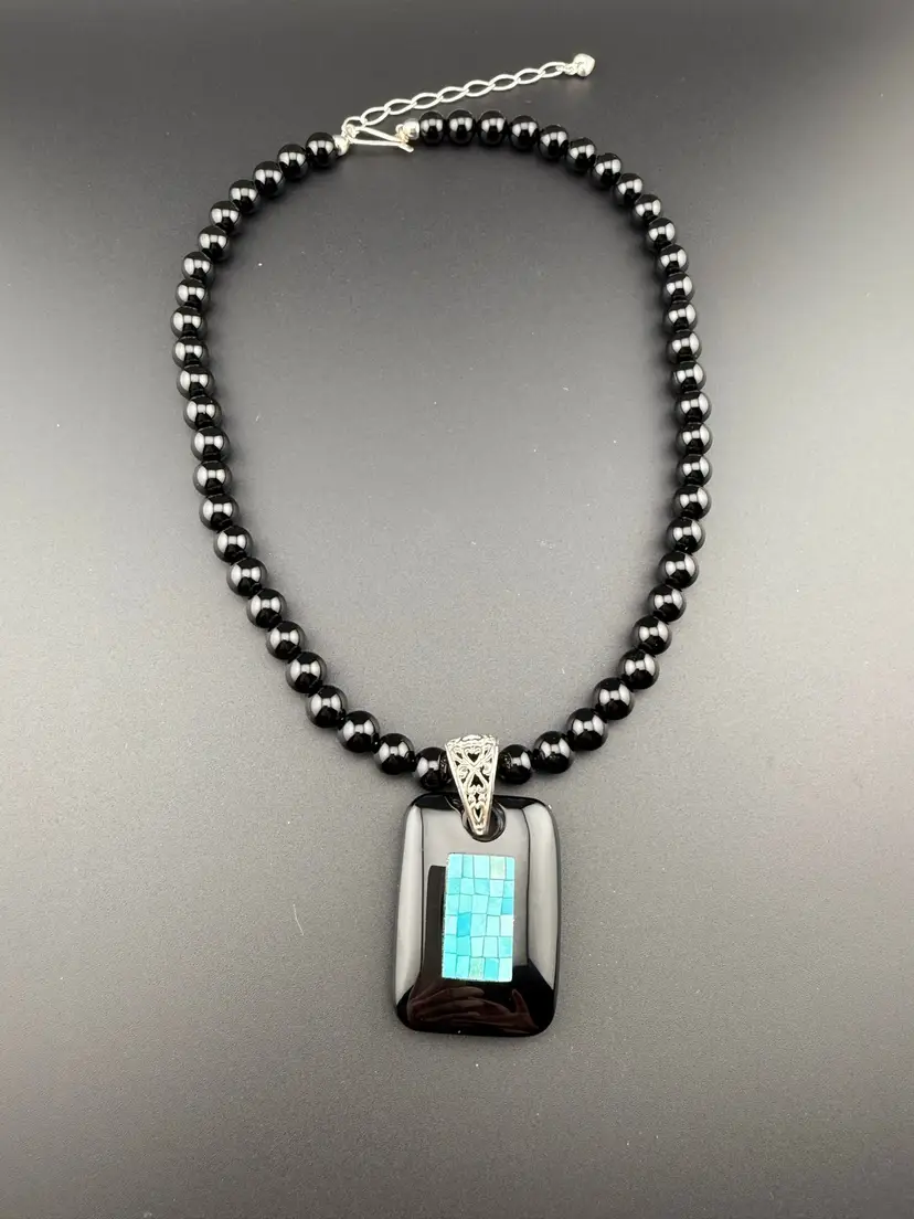 Jay King Mine Finds Onyx and Sleeping Beauty Turquoise Necklace and Earring Set