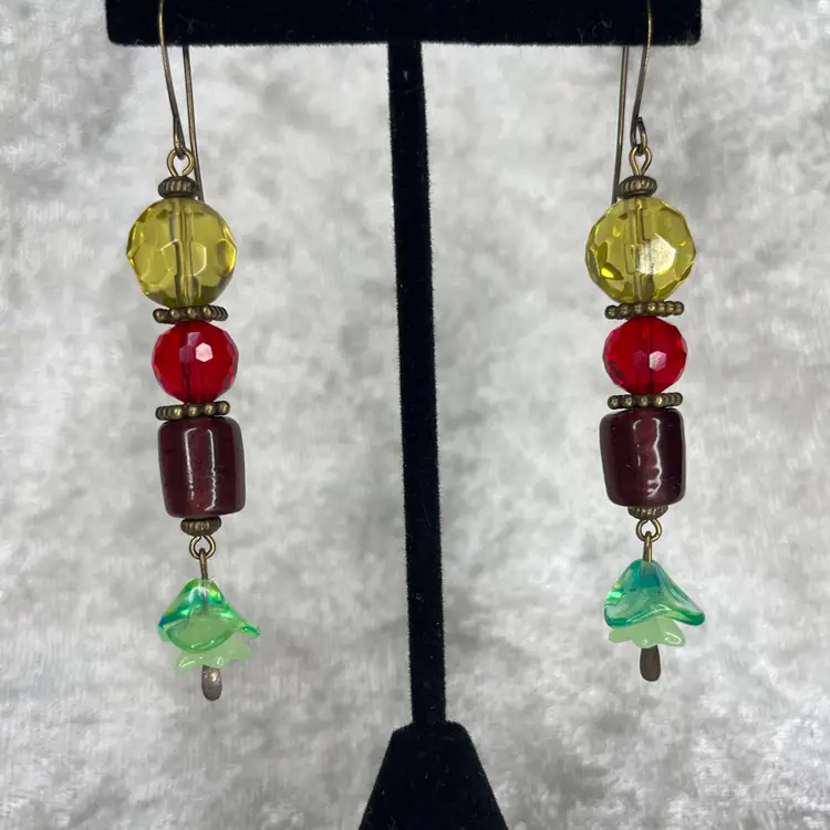 #16 “Avocado" Series - Handmade by Me -- Upcycled Glass Earrings