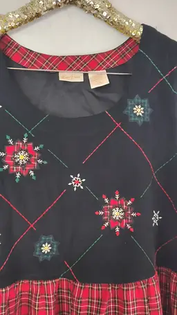 Vintage 90s Bobbie Brooks Women's Red Plaid Christmas Plus Size Jumper Maxi Dress