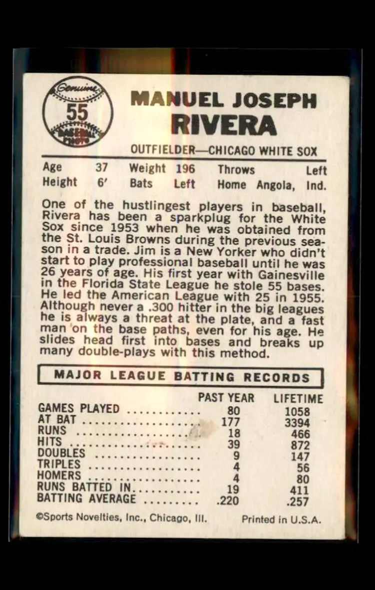 1960 Leaf #55 Jim Rivera - (pk1) - Chicago White Sox