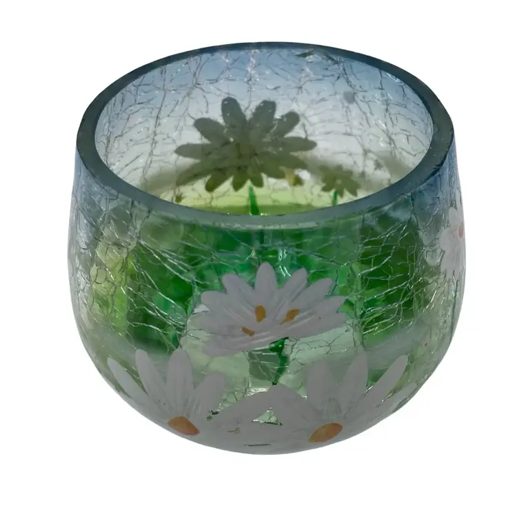 Yankee Candle 2012 Crackle Glass Votive Candle Holder, Painted Daisies, Spring