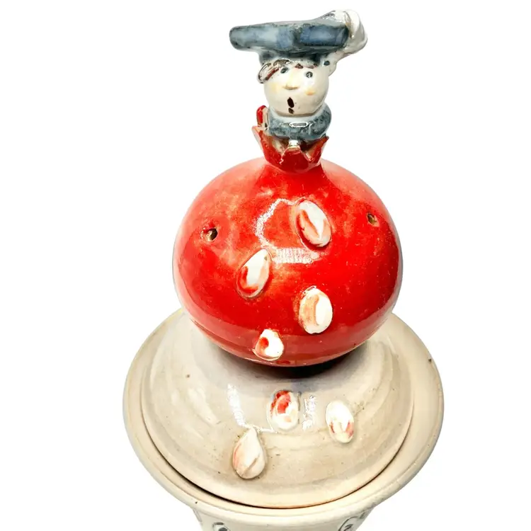 Irene Helitzer Judaica Pomegranate Box with Graduate Figurine | Signed Midrash Pottery Lidded Ceramic | Wisdom, Blessing & Achievement