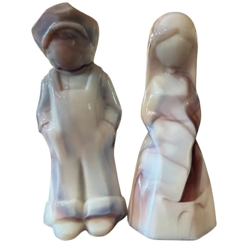 Mosser Glass "Josh" and "Jenny" dolls Purple Slag Glass