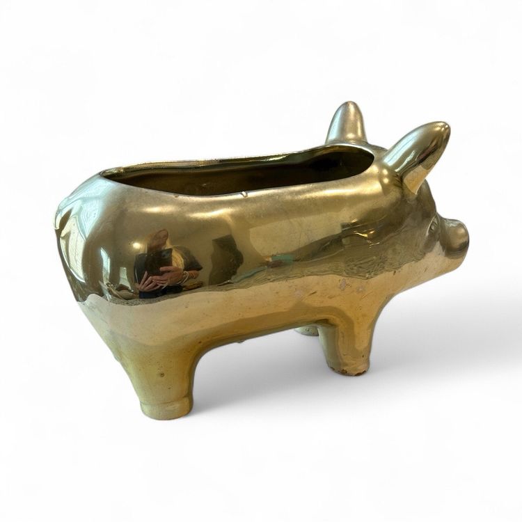 Silver And Gold Tone Ceramic Golden Pig Table Decor Or Planter