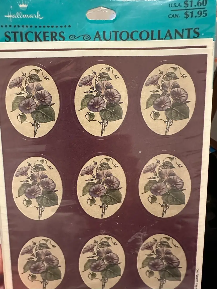 New Vintage Purple Morning Glory Stickers or Seals By Hallmark