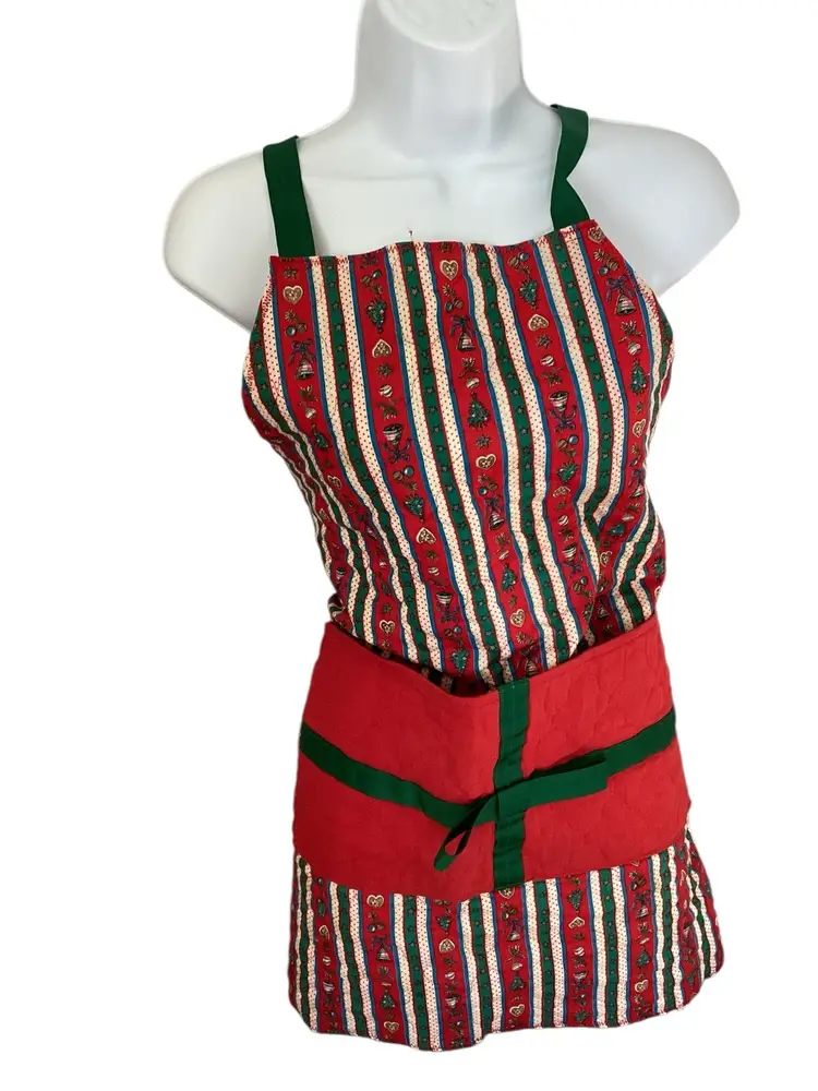 Vintage Christmas Apron Hand Quilted Handmade Wrapped Present Unique