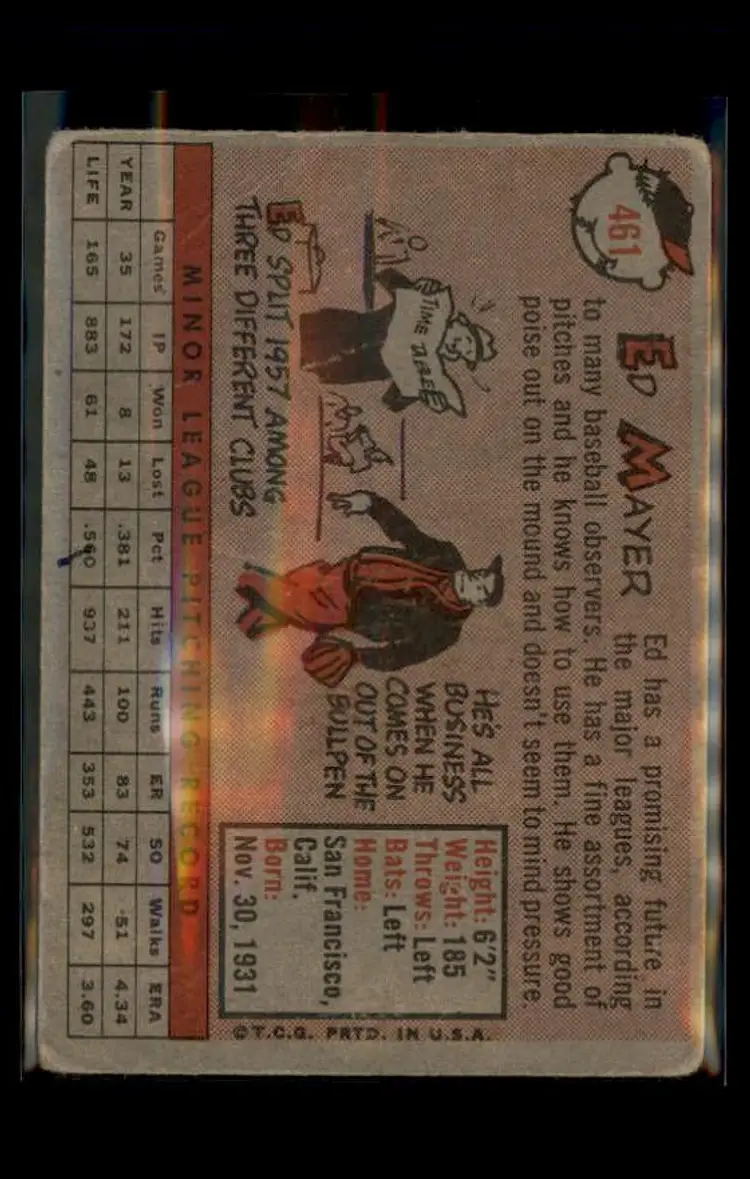 1958 Topps #461 Ed Mayer - (pk4) - Chicago Cubs