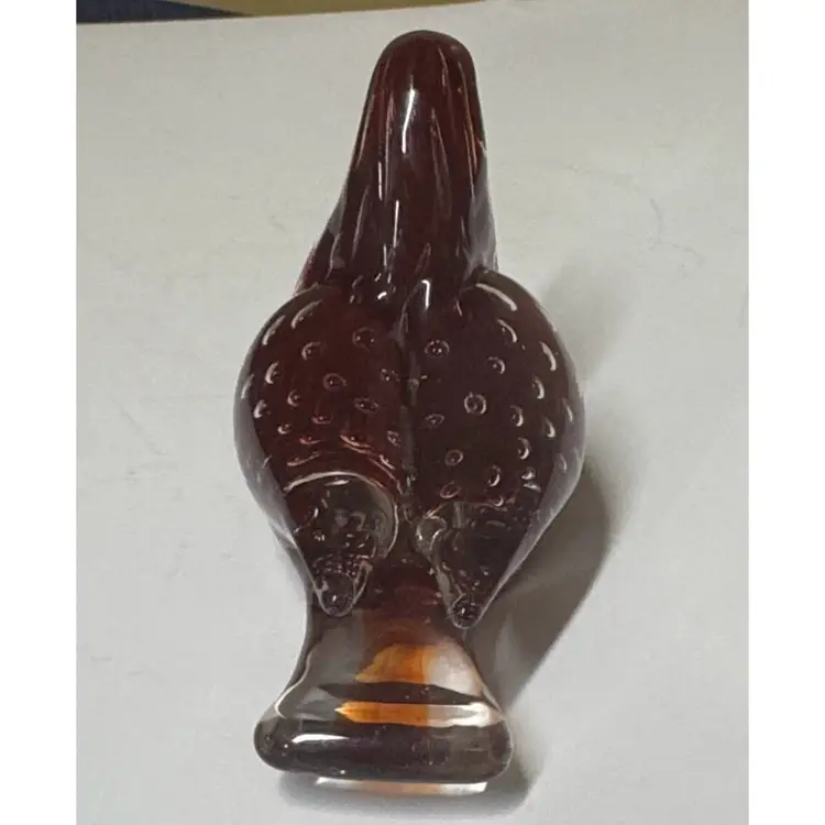 Bird red in clear glass with bullicante bubbles Made in Italy sticker 4” long