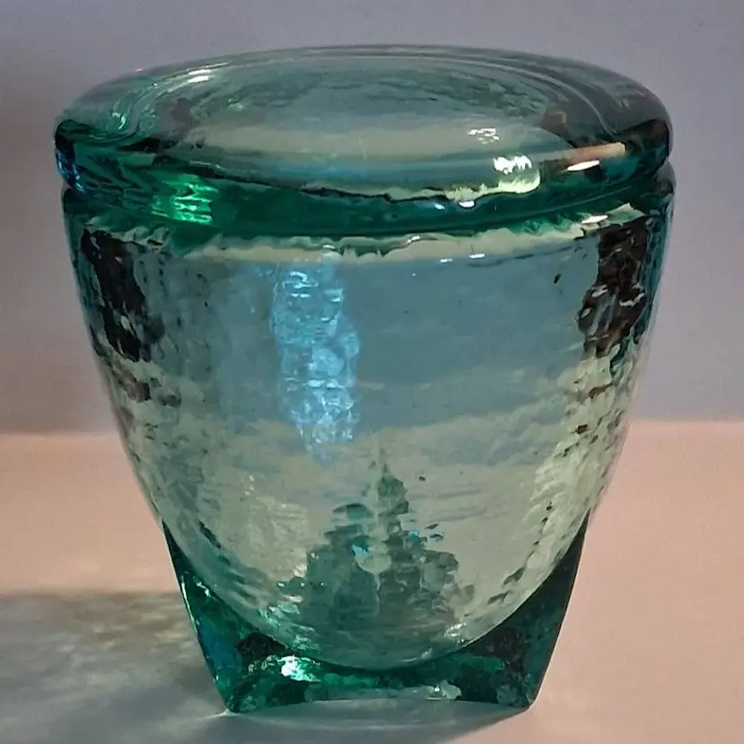 RARE Fire & Light Aqua Green Footed Jar with Lid