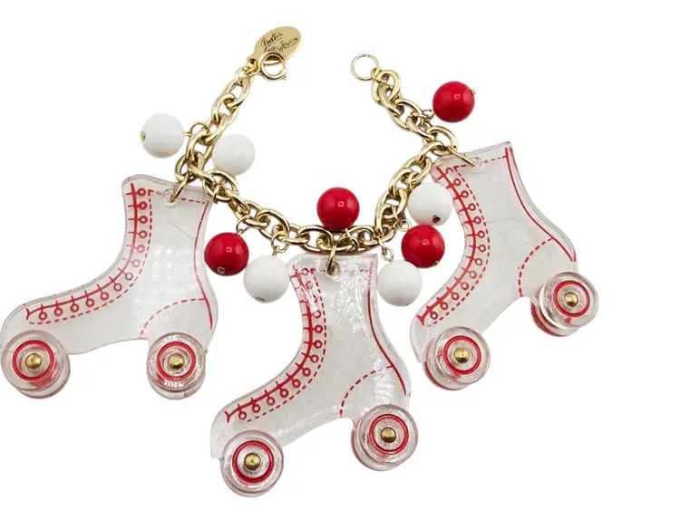 Vintage NOS Julie Rubano Rare Lucite Roller Skate Charm Bracelet (A9006)