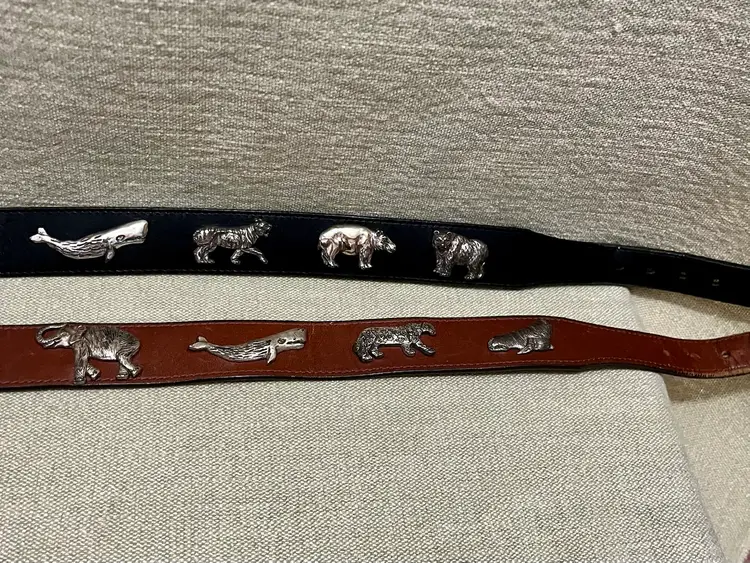 VTG 1992 HONEST by BRIGHTON Safari Animals  Leather Belt Sz 26 & 28 Brass Buckle