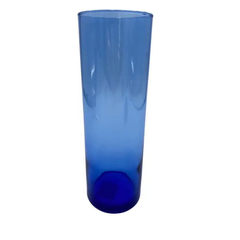 Libbey Glass, Mediterranean Blue Cylinder Vase, 10.4" x 3.4”, w/Label