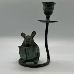 Vtg San Pacific San Francisco Bronze Reading Mouse Candle Holder