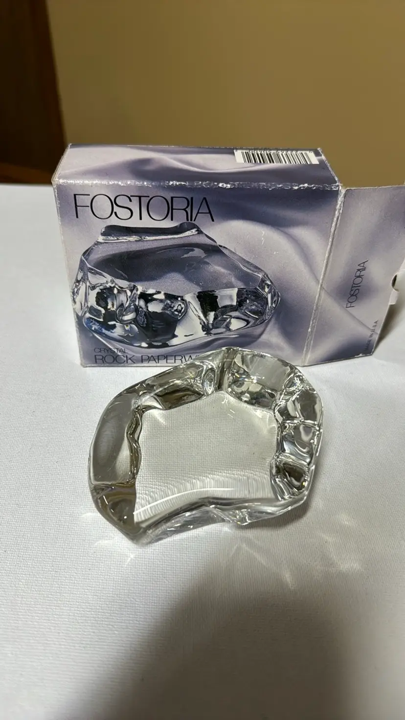 Fostoria Crystal Rock Glass Paperweight Clear Made in USA new in box
