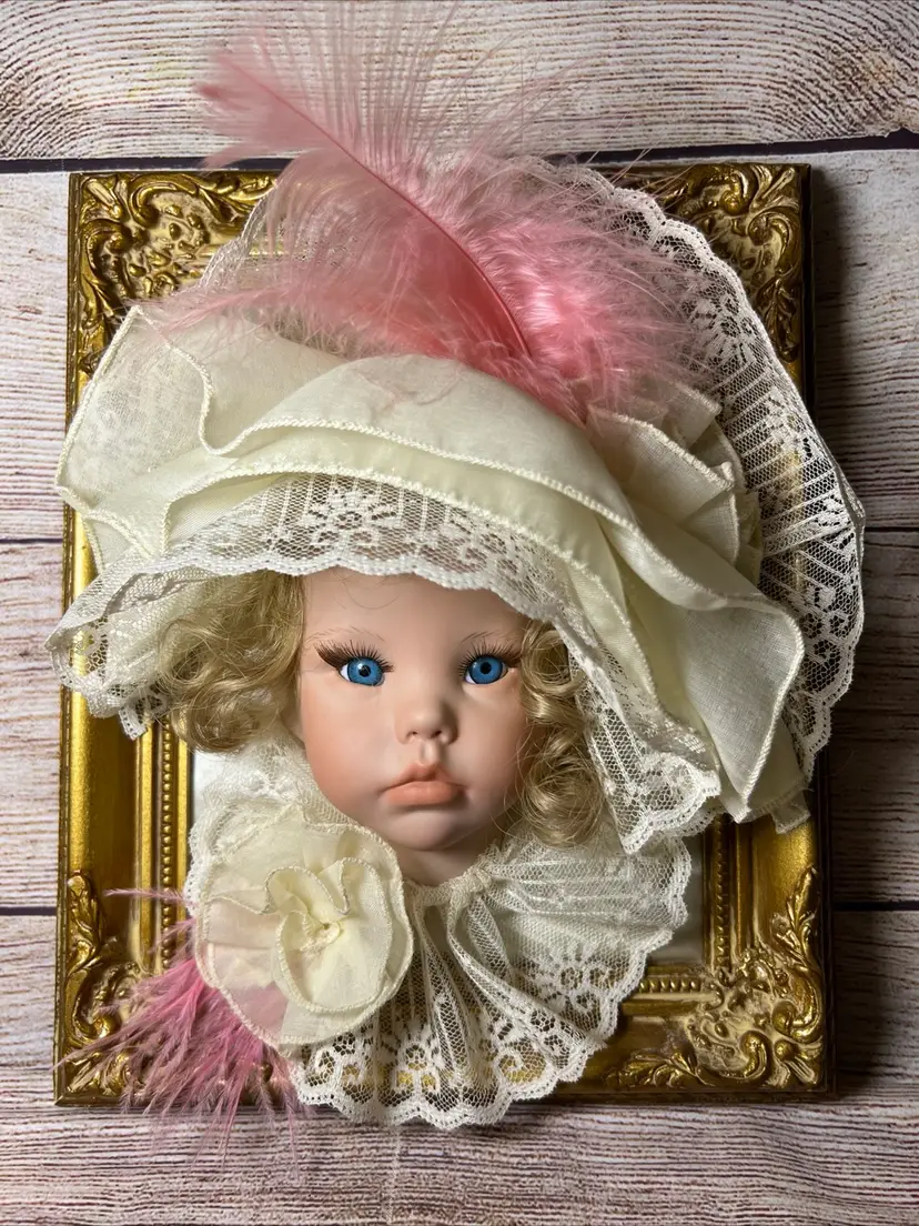 Framed Porcelain Doll Head 3D Wall Art Ornate Gold Victorian Style 10.5x8.5β