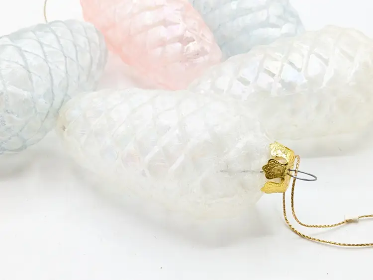 Christmas Ornaments Pink Blue White Glass Pinecone Shape Lot of 5