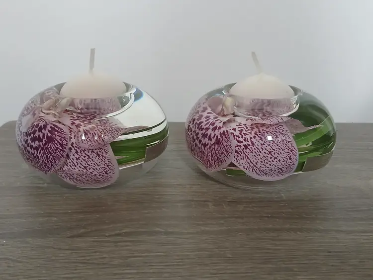 Emilio Robba Purple Phalaenopsis Orchid Flower T-Light Tea Light Candle Holders