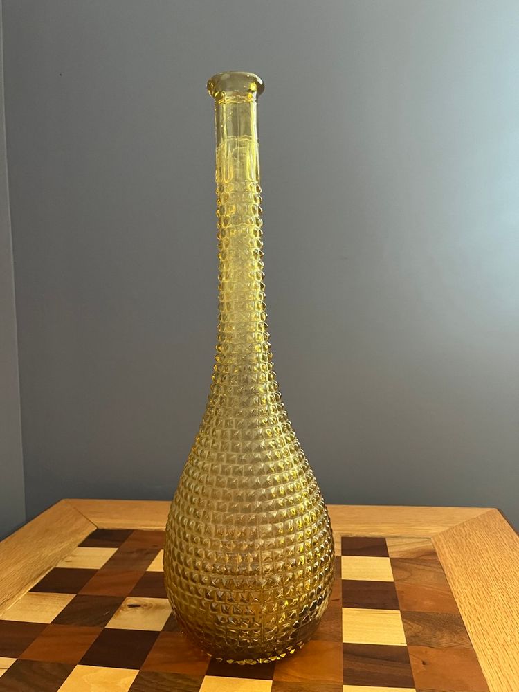 Empoli Amber Diamond Glass Hobnail Genie Bottle Decanter ONLY 15.5” NO STOPPER
