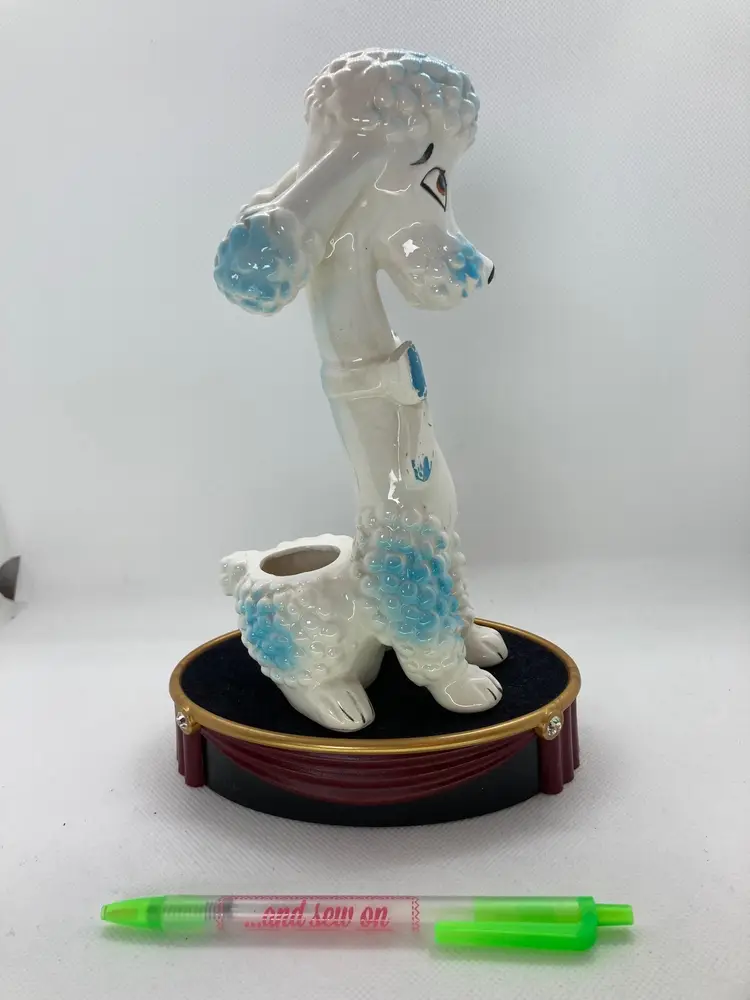 Vintage MCM
 I.W. Rice and Co.
 Irice Import Japan
Ceramic Blue Poodle Dog Planter Figurine