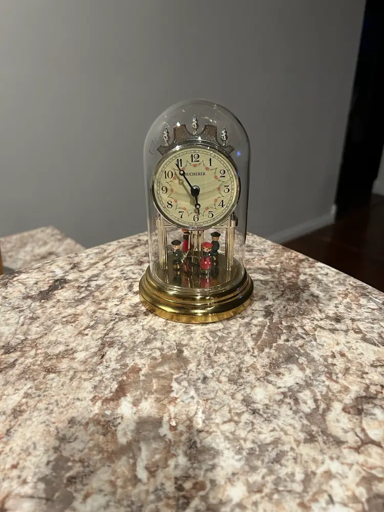 Vintage Bucherer Dome Clock, Clock Works Dancers Don’t Move With Clock 6.5 X 3.5 Inches Made In Germany