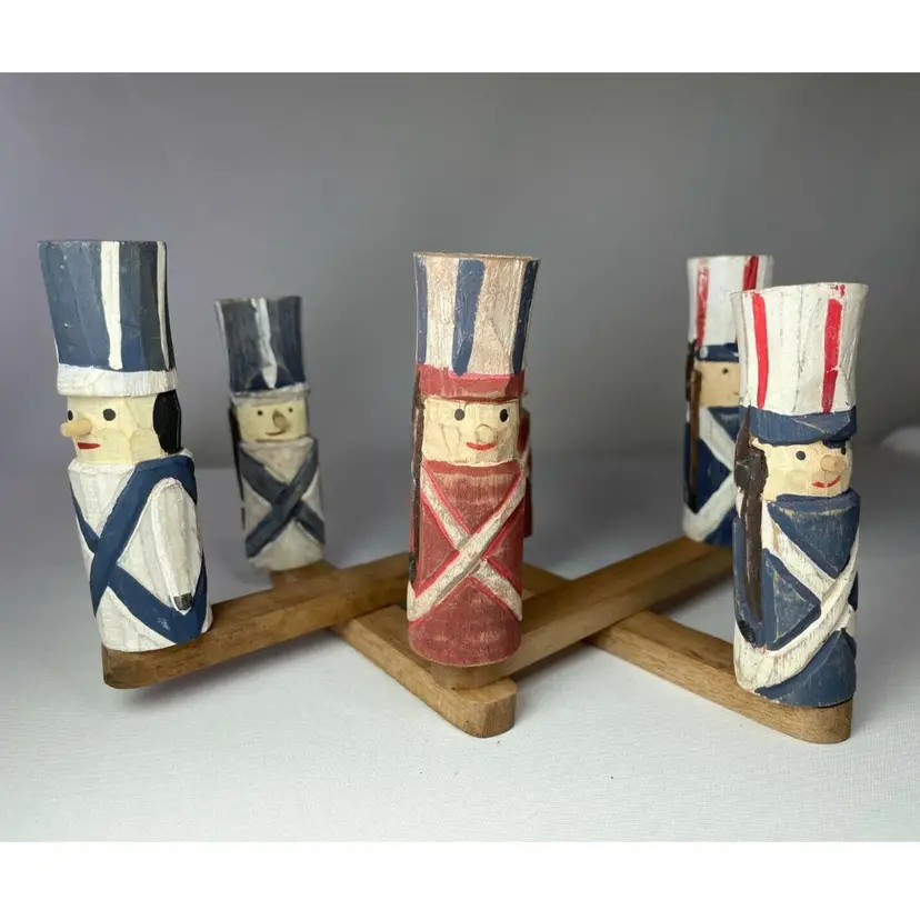 Katherine's Collections Artist Made Wood Carved Christmas Soldiers 6 Candle Holder