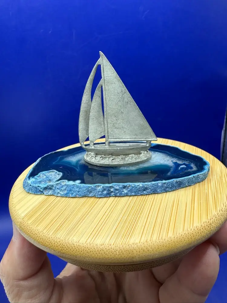 Pewter Sailboat On Agate Slice