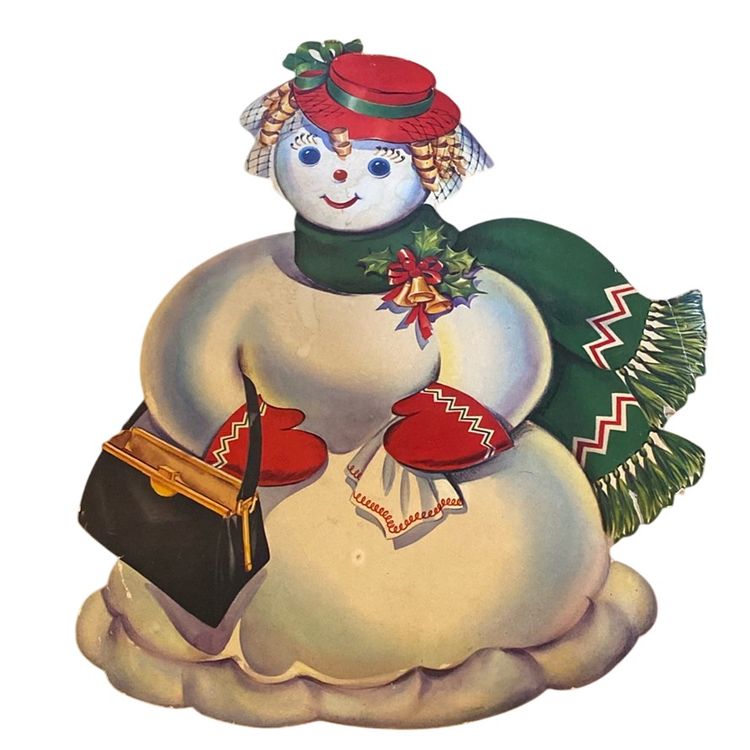 Vintage Cardboard Snowlady Hanging Decoration