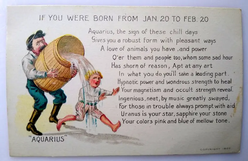 Fortune Fantasy Postcard Horoscope Sign Astrology Aquarius Poem 1907 Minard