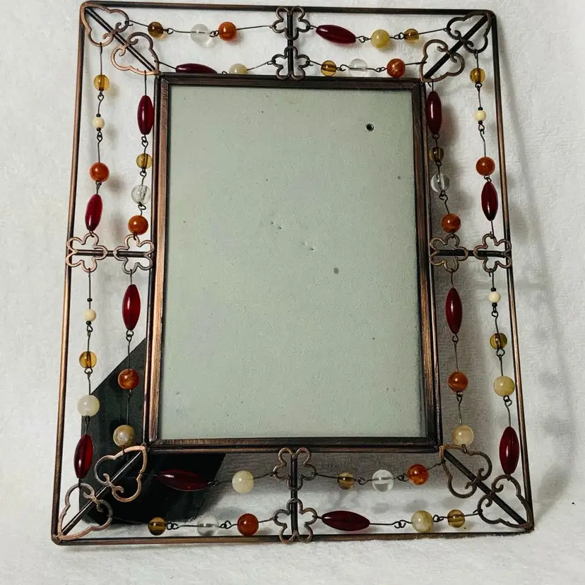 Pier 1 Imports Boho Look Copper Tone Wire Beaded Picture Frame 10” Tall By 8” Wide for A 7” By 5” Photograph