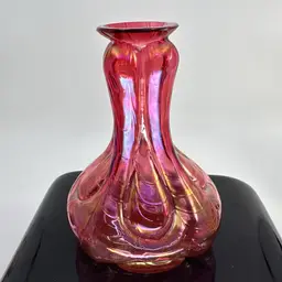 Victorian Cranberry Glass Iridescent Vase  Circa 1900